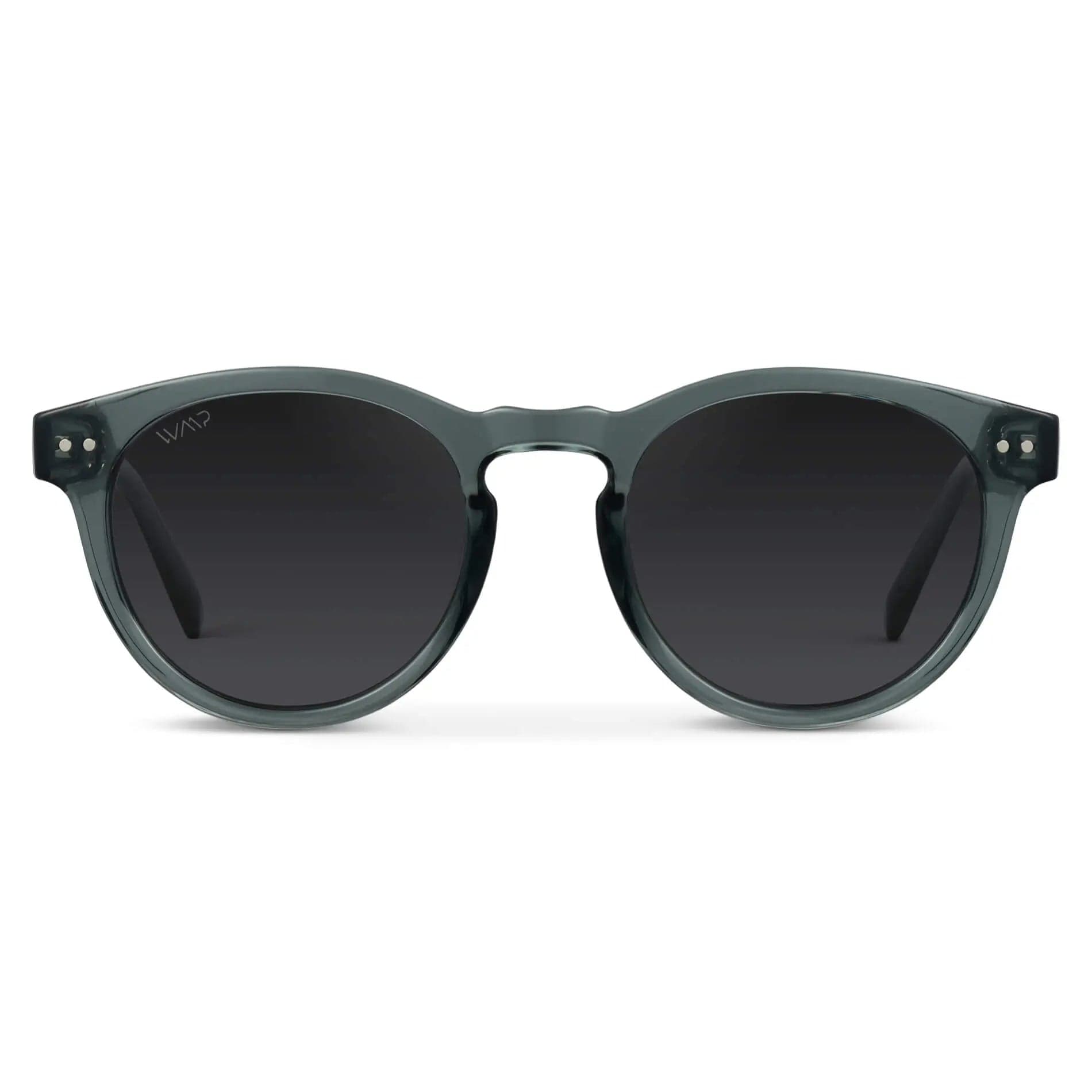 Crystal Blue Frame / Black Lens || Women's Blue Round Frame Sunglasses with Black Polarized Lenses